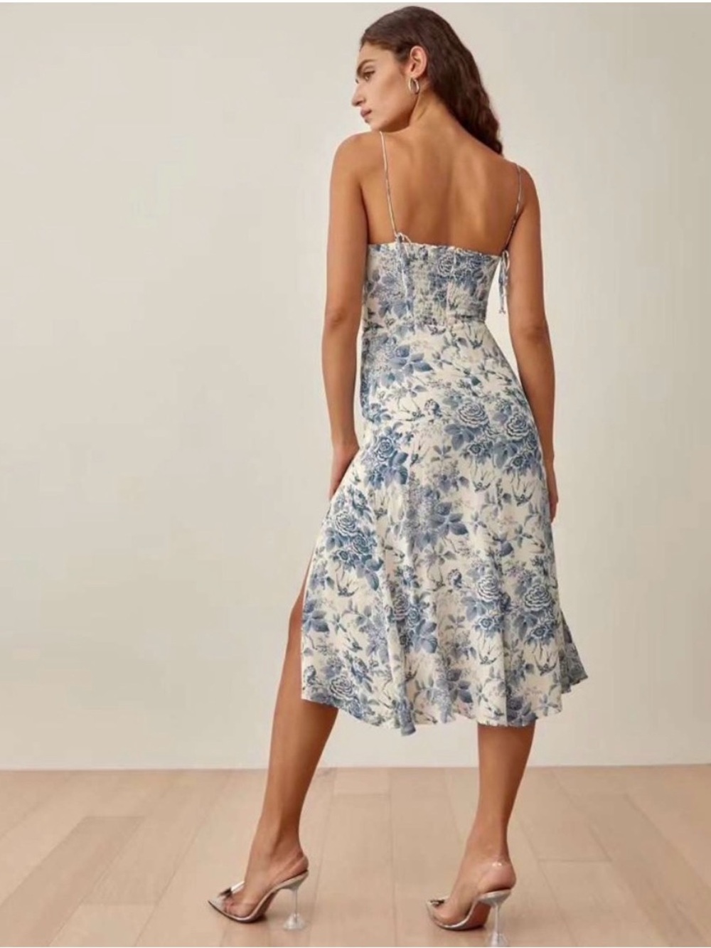 Floral Sweetheart Slip Dress in Blue and Cream - Picture 2 of 6